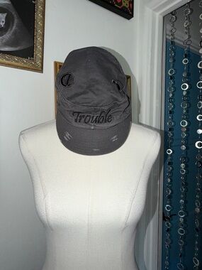 Vintage Y2K Trouble Embroidered Gray Cap
